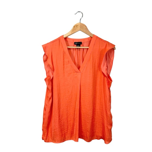 Jones New York Orange Blouse Flutter Sleeve V-Neck, Size XL - Picture 2 of 10